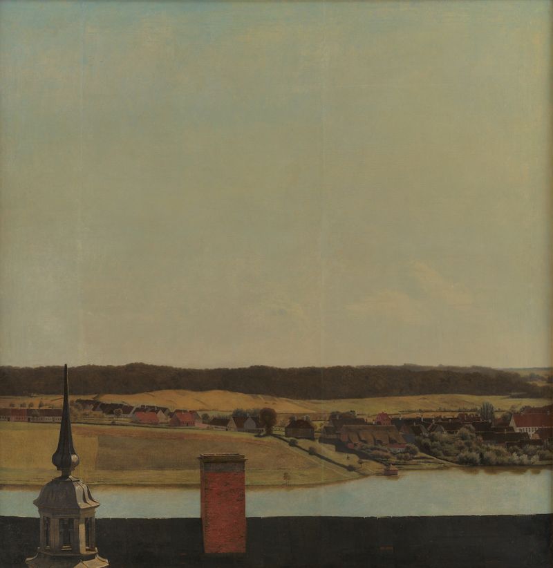 Tejado del Castillo de Frederiksborg con lago y bosque, óleo sobre lienzo de Christen Købke