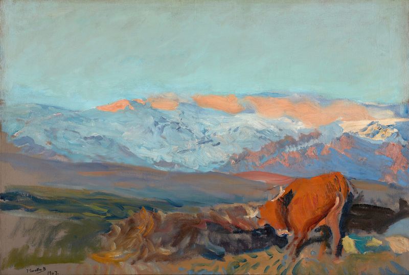Landscape of Sierra de Guadarrama by Joaquín Sorolla, oil painting with sunlight and forest.