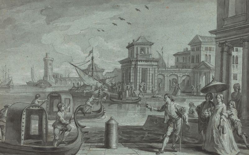Venetian Fantasy with the Dogana, oil on canvas by Johann Wolfgang Baumgartner