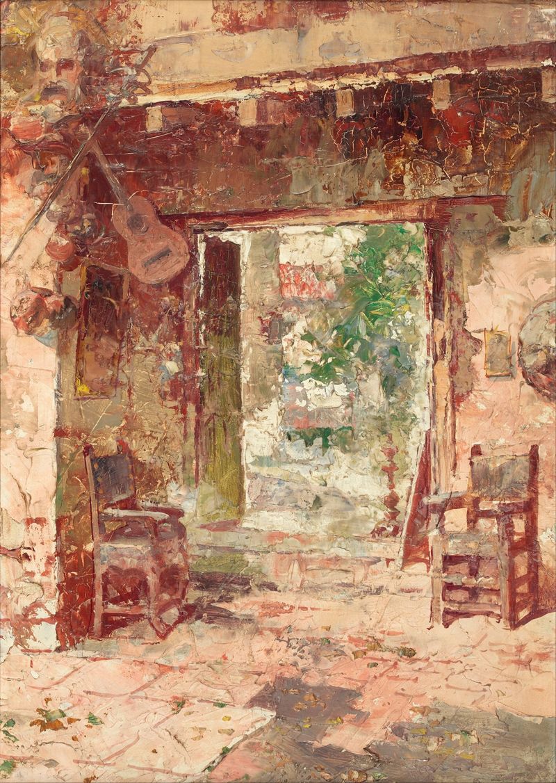 Escena interior de La tienda de antigüedades, Cusco de Teófilo Castillo, óleo sobre lienzo