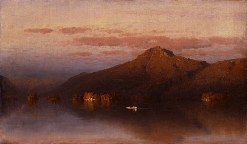 Whiteface Mountain de Lake Placid, óleo sobre tela de Sanford Robinson Gifford, retratando um lago e montanha tranquilos.