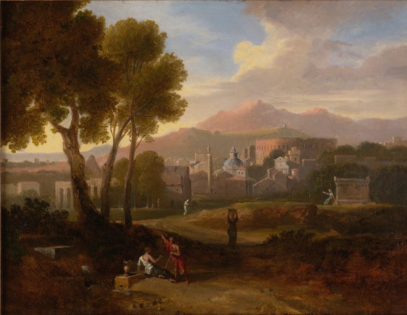 Paisagem de Jan Frans Van Bloemen, Dutch Golden Age, representando colinas e um céu suave.