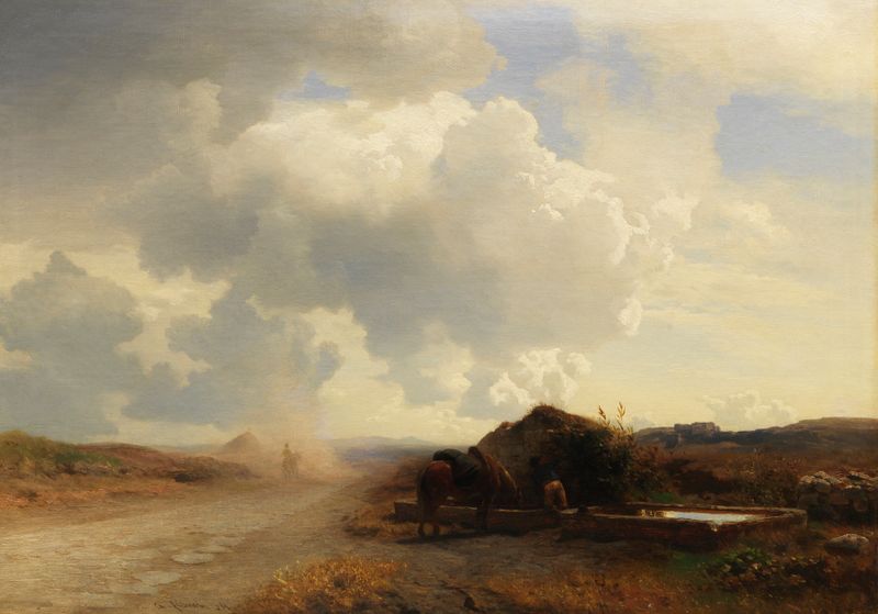 Campagnalandschaft by Albert Flamm, oil on canvas depicting rolling hills and a gentle sky.