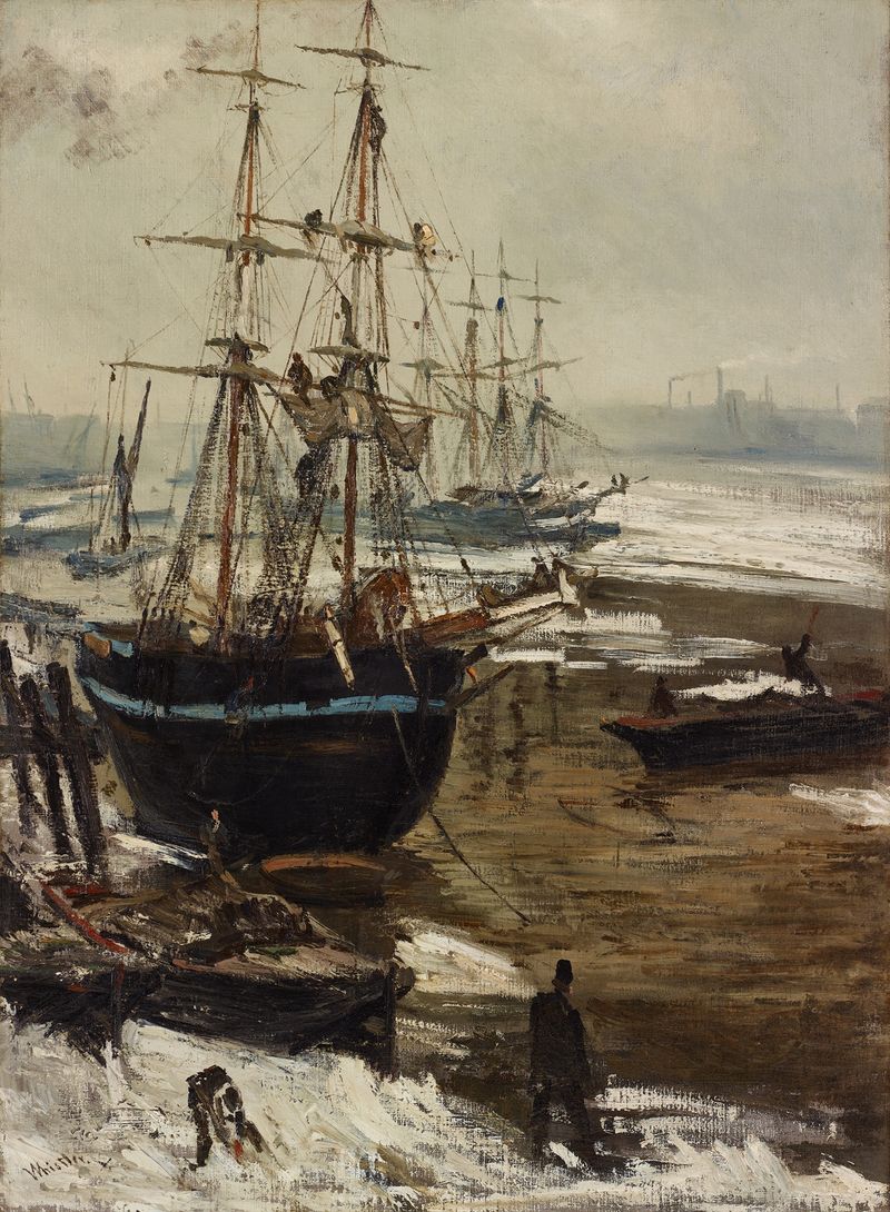 The Thames in Ice, pintura al óleo de James Abbott McNeill Whistler, que representa un río congelado en invierno.