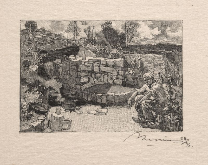Grabado de Auguste Louis Lepère que representa una figura en una logia