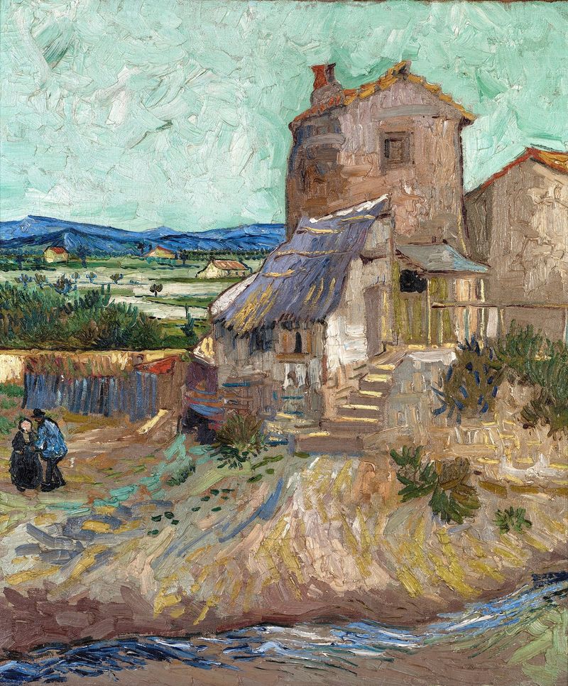 La Maison de la Crau de Vincent van Gogh, óleo sobre lienzo, presenta una casa vibrante con paredes amarillas bajo un ciel...