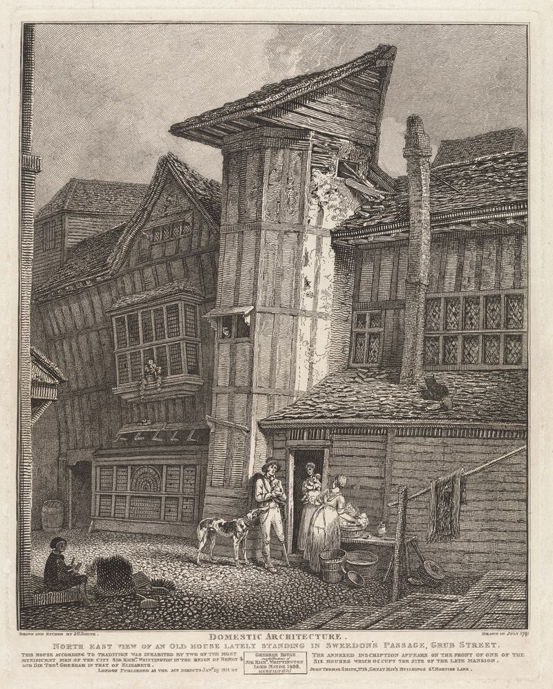 Engraving by John Thomas Smith depicting an old house in Grub Street