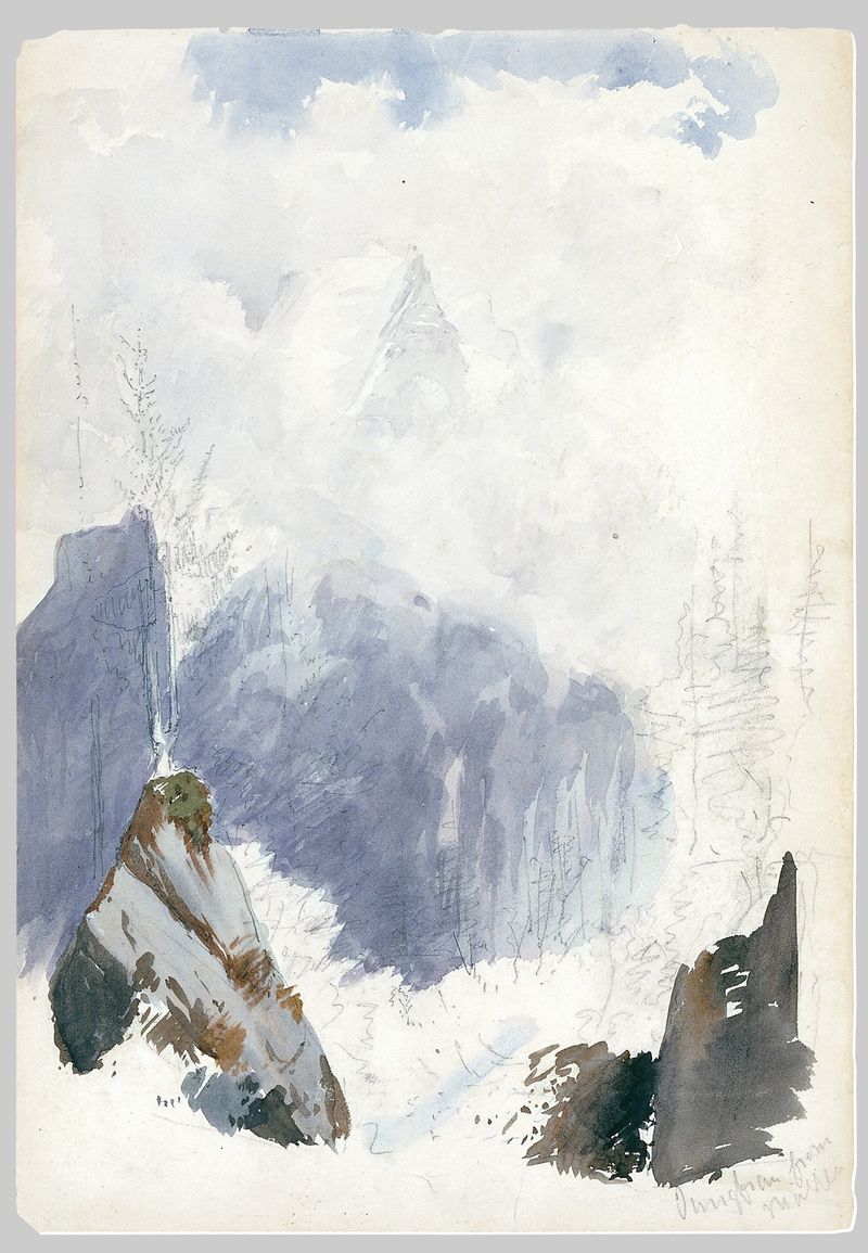 Matterhorn desde el glaciar Zmutt de John Singer Sargent, óleo que representa un paisaje montañoso nevado.