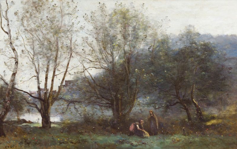 Landscape with water and foliage, oil painting by Jean-Baptiste-Camille Corot