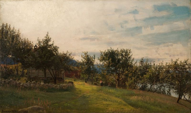 Paisagem de Nøsthaug, Kvinnherred de Amaldus Nielsen, óleo sobre tela