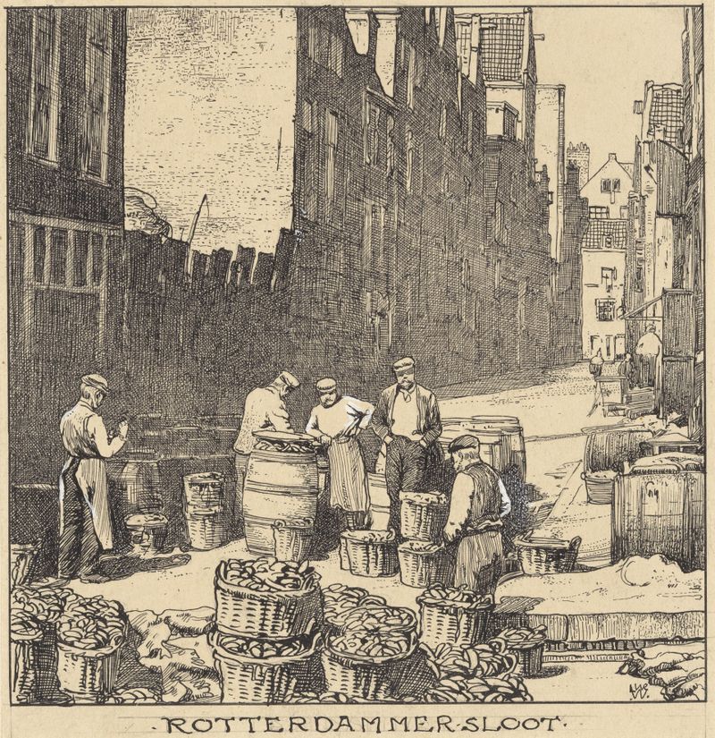 Paisaje urbano óleo de Willem Wenckebach con tonos azules