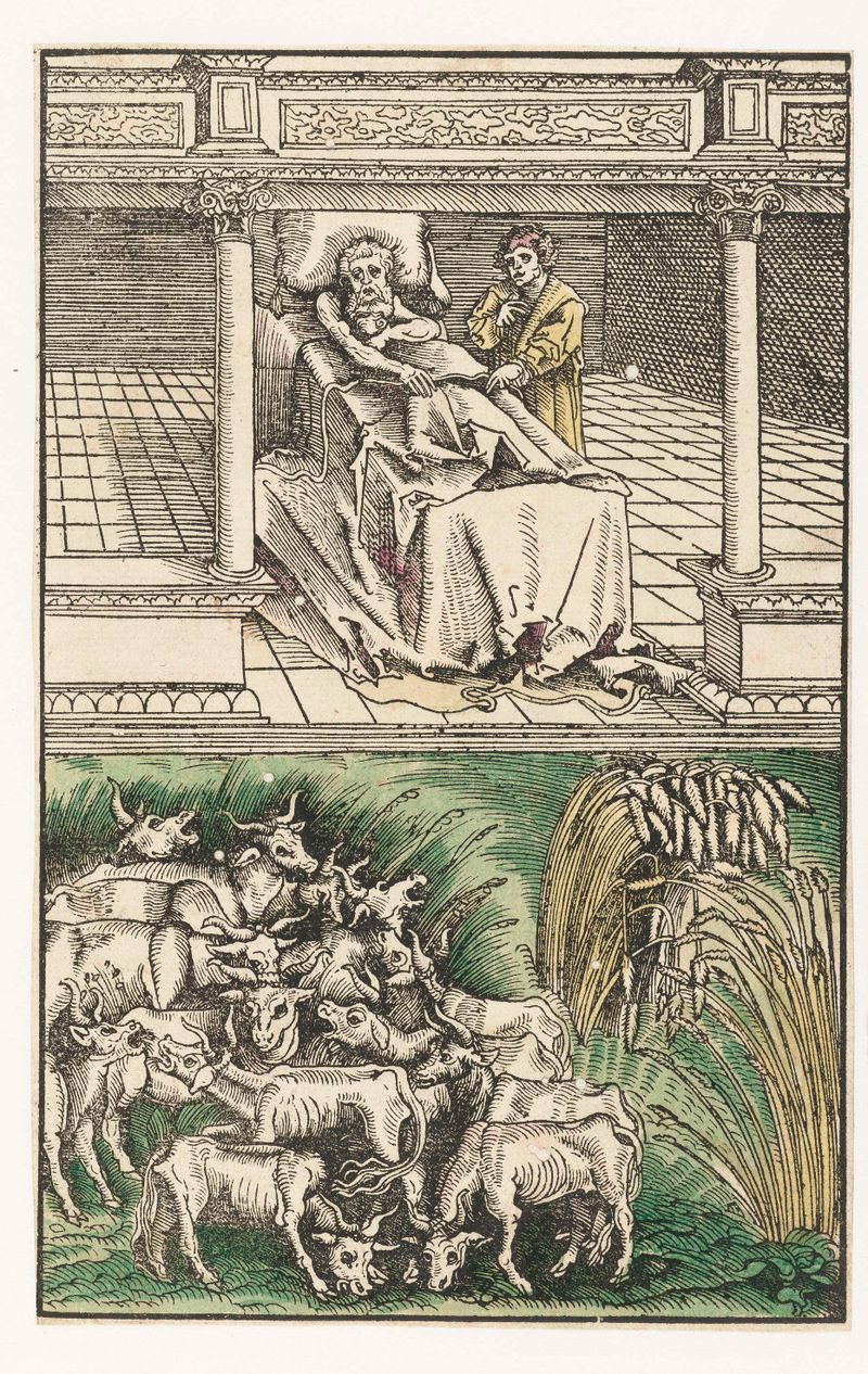 Jozef verklaart de dromen van Farao, óleo sobre madera de Lucas Cranach, representando a José interpretando los sueños del...