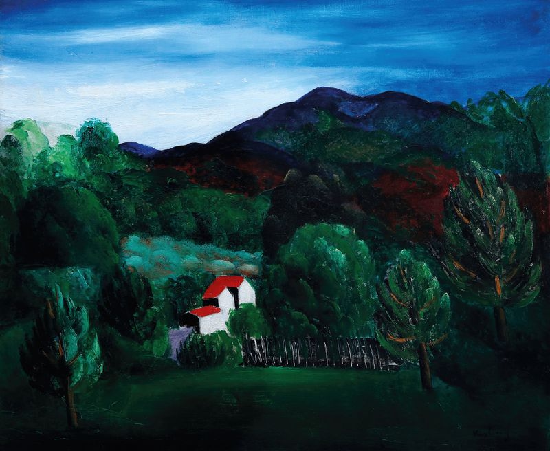 Paysage provençal by Moïse Kisling, oil on canvas depicting rolling hills and a vibrant sky.