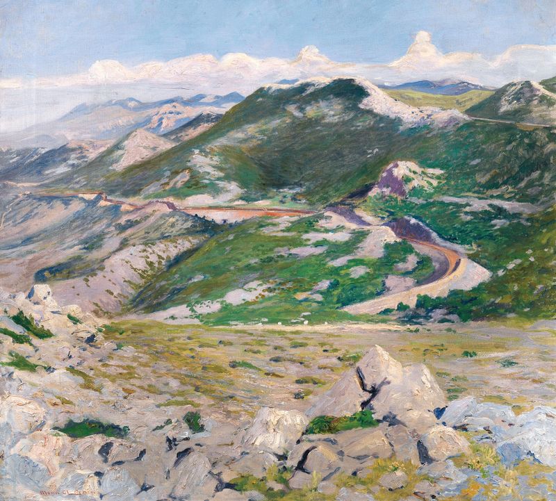 Landscape of Velebit mountains under a stormy sky, oil painting by Menci Clement Crnčić