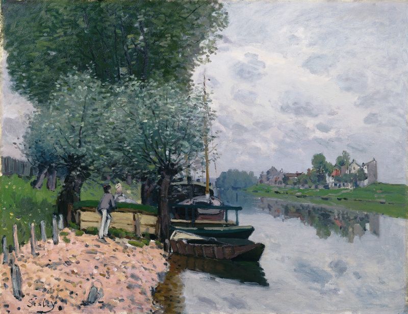 La Seine à Bougival de Alfred Sisley, óleo sobre lienzo que representa un río tranquilo y árboles