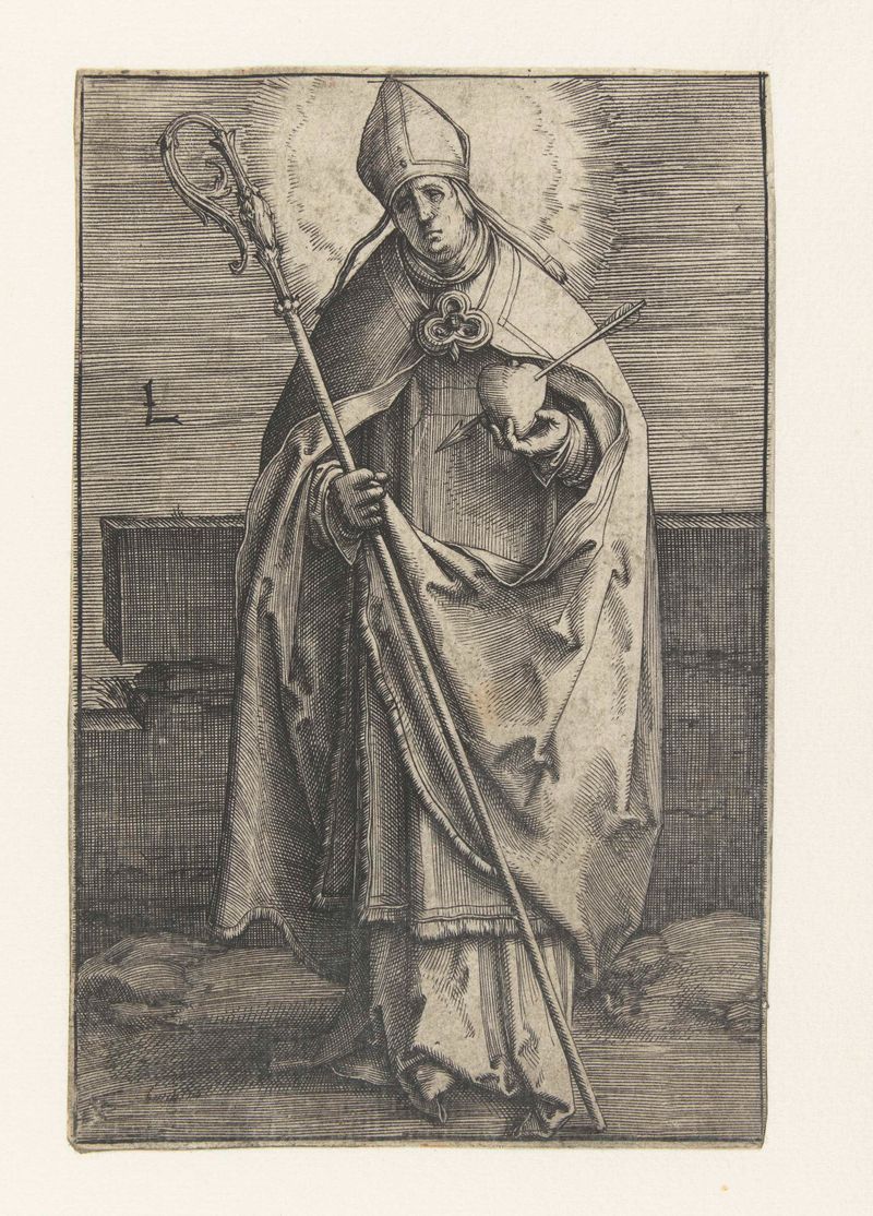 Gravura de Lucas van Leyden retratando São Gerardo em luz serena.
