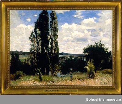 Pintura de paisaje al óleo de Carl Fredrik Hill con un bosque y un río