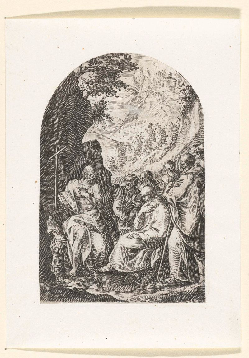 Grabado de Jacques Callot que representa a San Jerónimo con estudiantes.