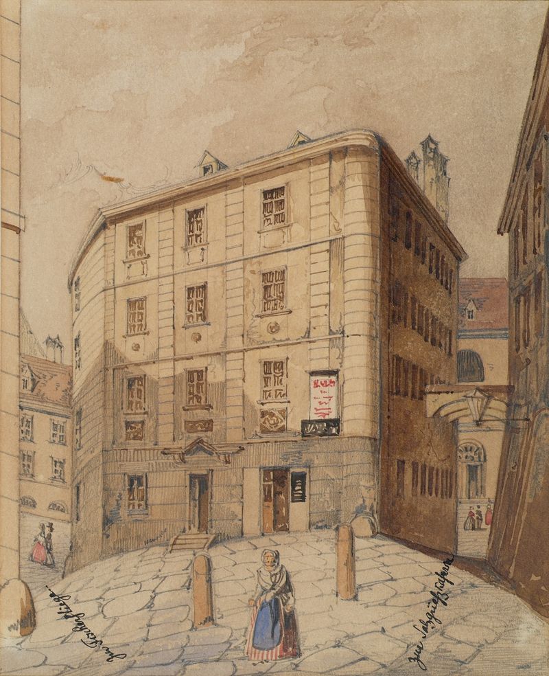 Cobblestone pathway leading to architecture in Vienna by Friedrich Leibold