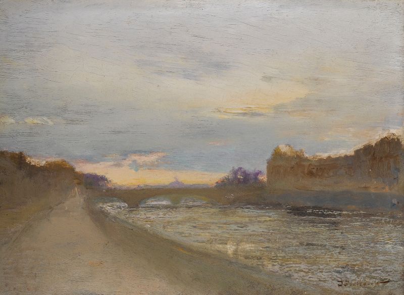 Evening View Of The Seine By The Louvre, oil painting by Ivan Pavlovich Pokhitonov