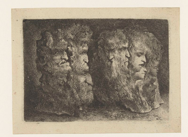 Verschillende koppen van mannen, dieren en mascarons grabado de Bartholomeus Breenbergh
