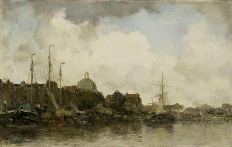 Townscape with a domed church, óleo sobre lienzo de Jacob Maris