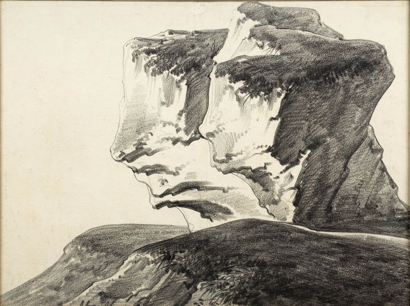 Dos rocas en un paisaje de Alphonse-Nicolas-Michel Mandevare, pintura al óleo
