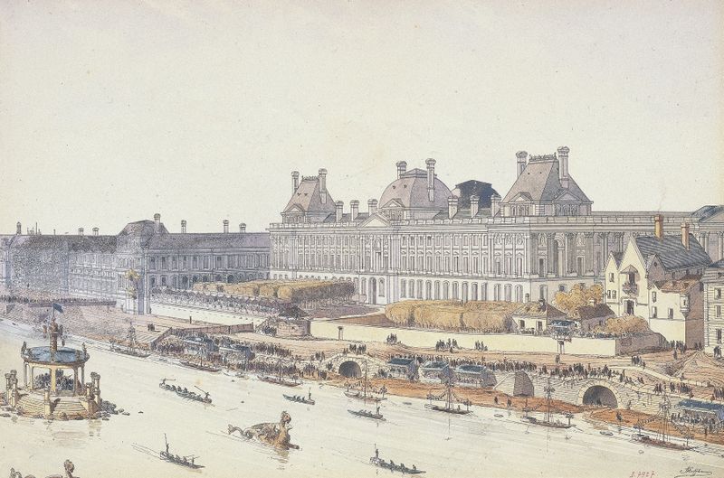 Cena histórica de Le Louvre sous Louis XV de Fédor Hoffbauer, óleo sobre tela