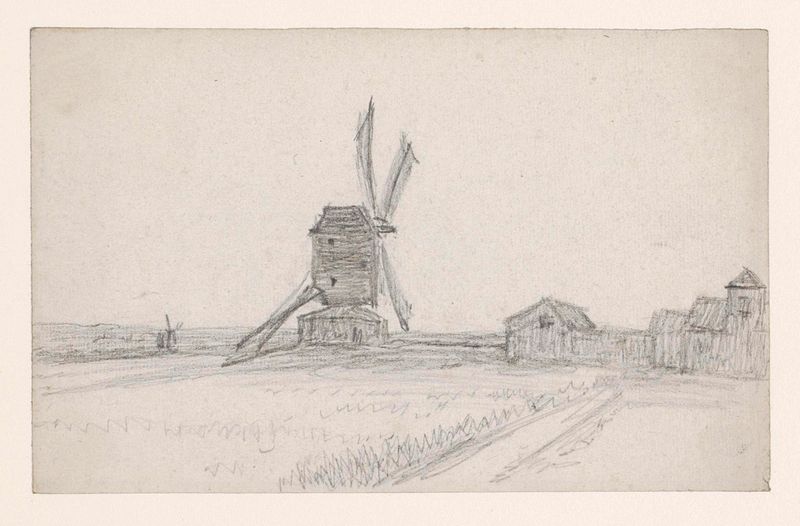 Molen op de Butte by Georges Michel, paper artwork depicting a windmill and fields.