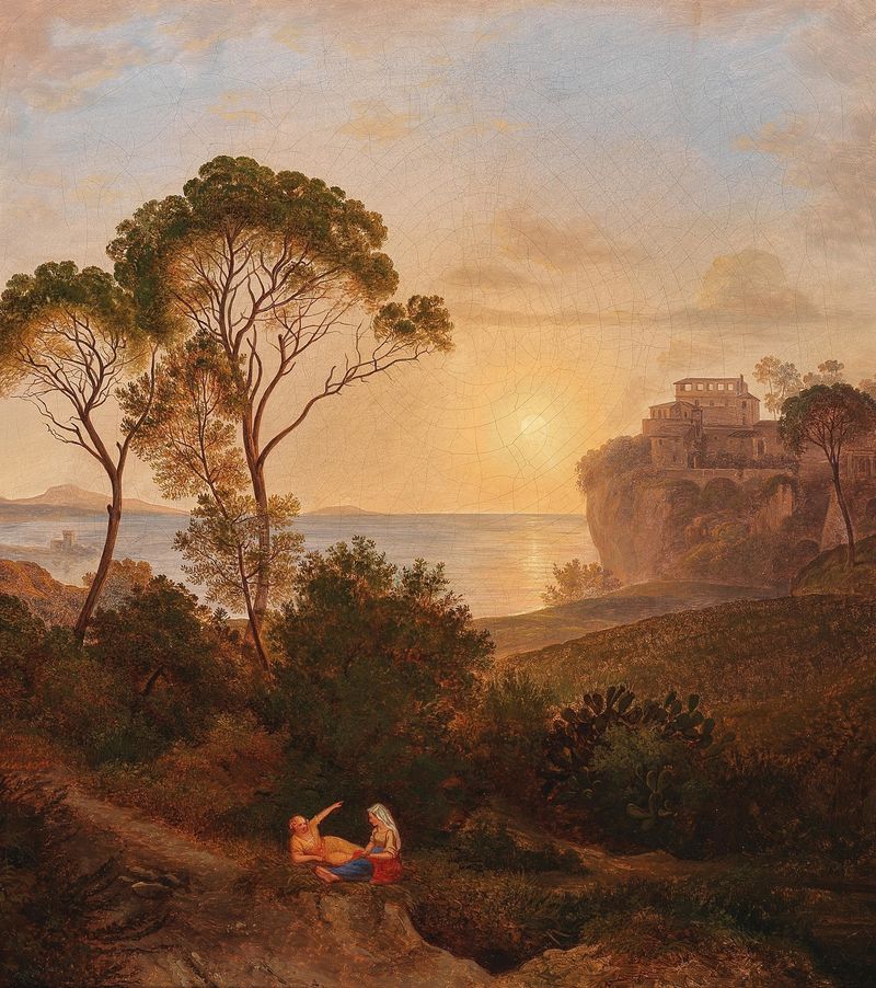 Sunset over the Bay of Naples, óleo sobre tela de Circle of Josef Rebell