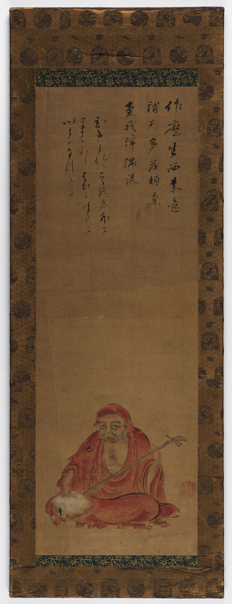 Bodhidharma tocando un shamisen, papel, de Hanabusa Itchō