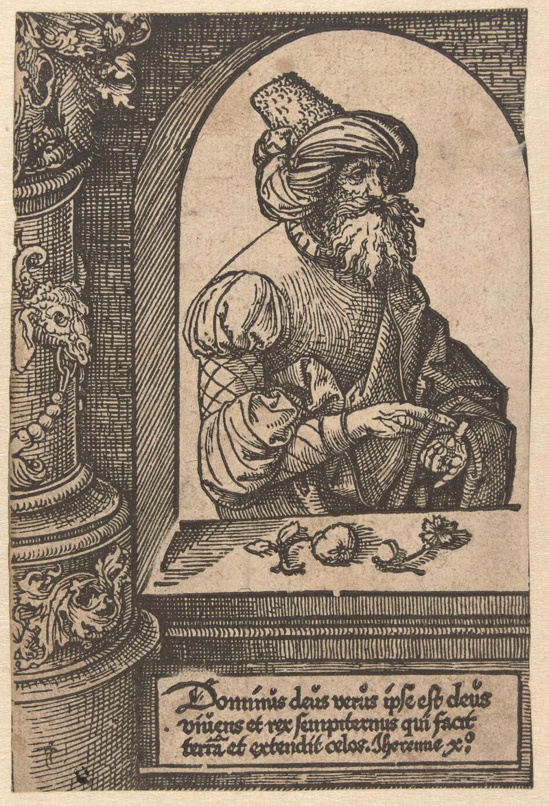 De profeet Jeremia de Jacob Cornelisz van Oostsanen, medio papel, representando a un profeta con un pergamino.