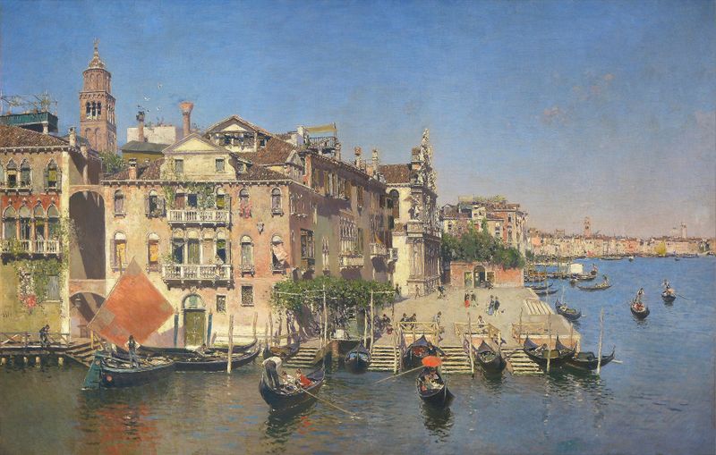 Escena del canal de Venecia con góndola, de Martin Rico y Ortega, Impresionismo