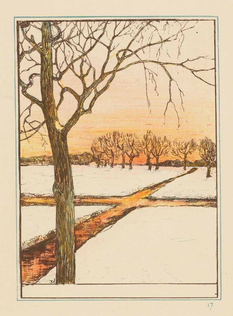 Winter landscape with snow and trees, watercolor on paper by Theo van Hoytema