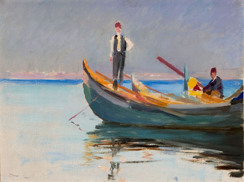 Barcos no mar, óleo sobre tela de Jan Ciągliński