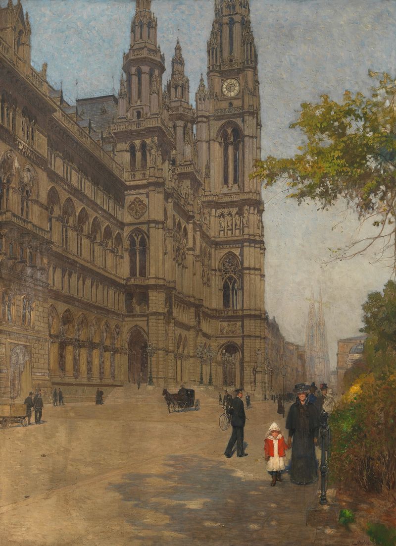 Arquitectura de Carl Moll, Das neue Rathaus, 1898, con detalles intrincados y vegetación exuberante.
