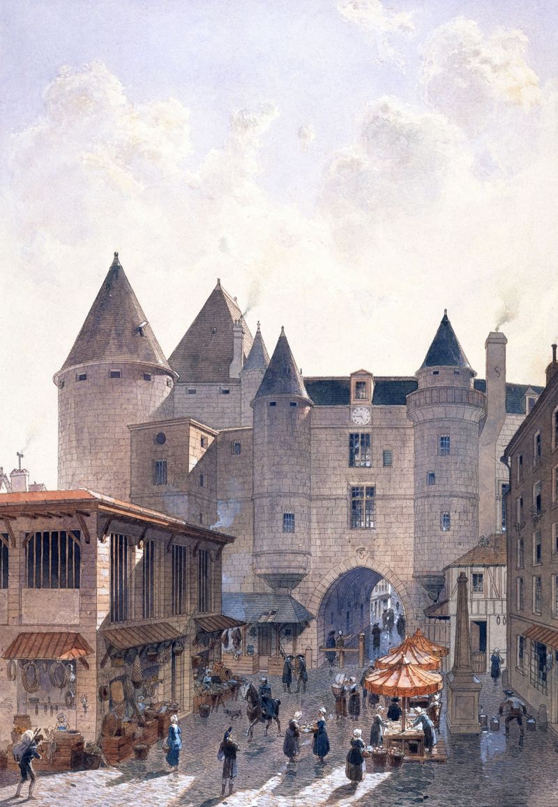 Óleo sobre tela de Fédor Hoffbauer representando Le Grand Châtelet, uma paisagem urbana de 1800