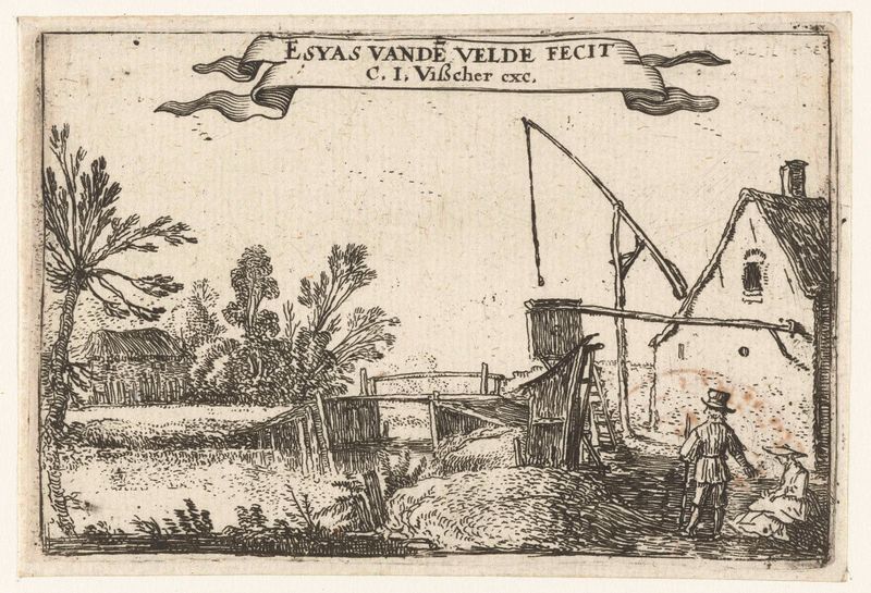 Gravura de Esaias van de Velde mostrando uma fazenda ao lado de um canal