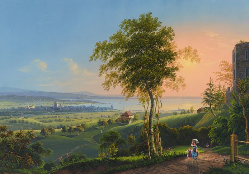 Escena marina con agua brillante y horizonte de Johann Heinrich Bleuler the Younger