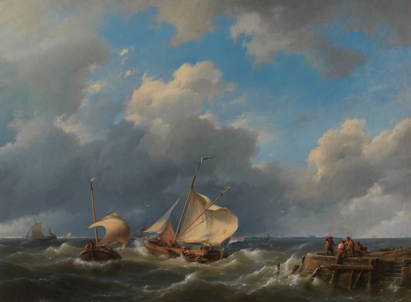 Marine by Hermanus Koekkoek the elder, oil on canvas, depicting a tranquil sea and sky