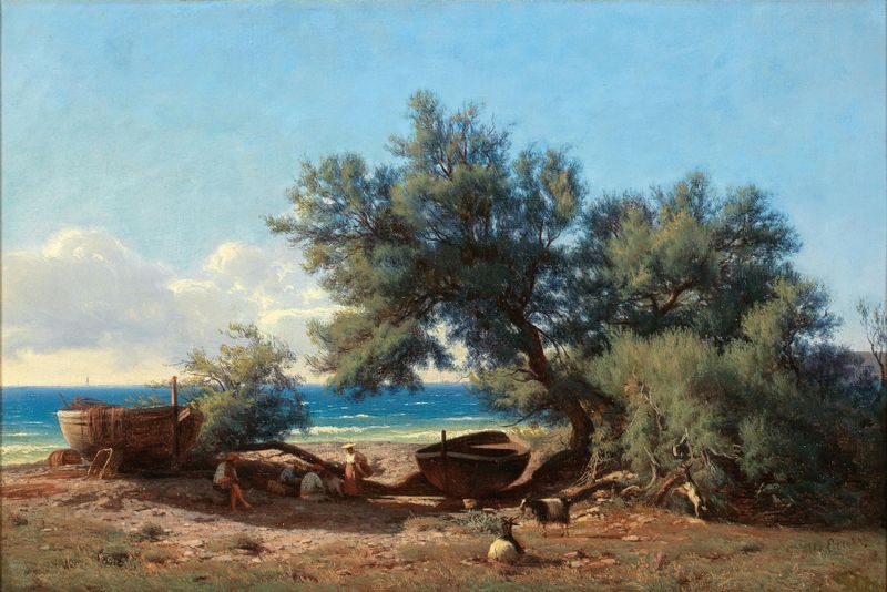 Marine scene of the Italian coastline, oil painting by Mikhail Spiridonovich Erassi