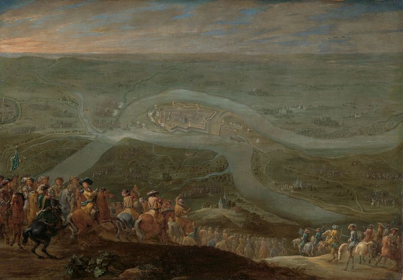 King Louis XIV with courtiers at the Siege of Schenkenschans, oil painting by Lambert de Hondt II