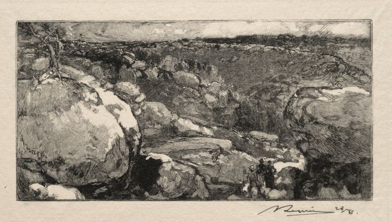 Gravura de Auguste Louis Lepère mostrando acrobatas em uma performance de circo
