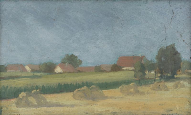 Post-Impressionism landscape by Ján Thain, featuring grass and earthy tones.