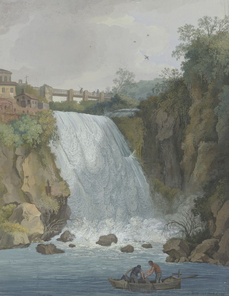 Wasserfall, a landscape with fishermen in a boat by Carl Ludwig Hackert