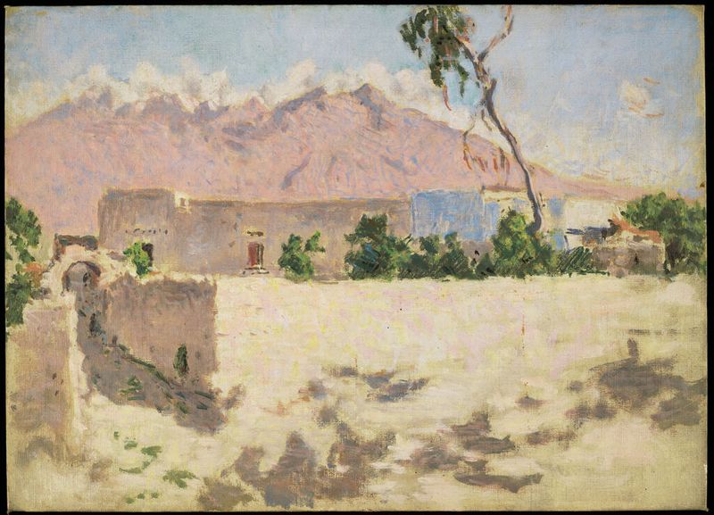 Óleo sobre tela de Denman Waldo Ross mostrando as montanhas de Arequipa ao pôr do sol