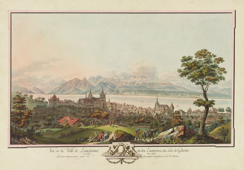 Paisagem do Lago de Genebra com colinas, por Niklaus Sprüngli, meio desconhecido.