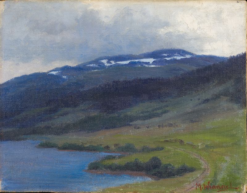 Landscape of Mullfjället sett från Åre by Maria Wrangel, depicting mountains and forest in oil painting.