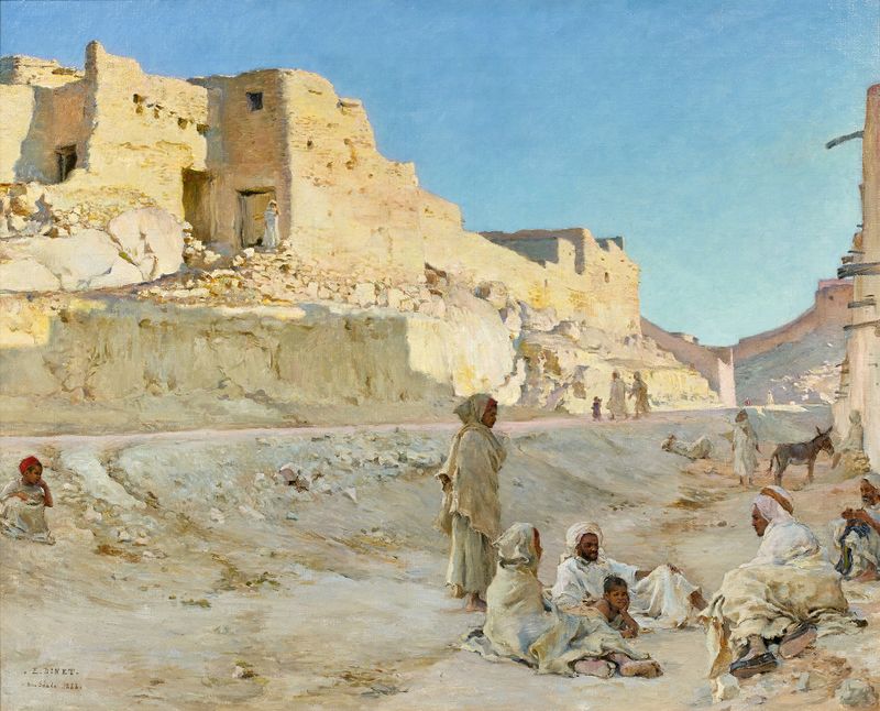 Repos à l’ombre, Bou Saâda de Étienne Dinet, pintura a óleo que retrata figuras na sombra
