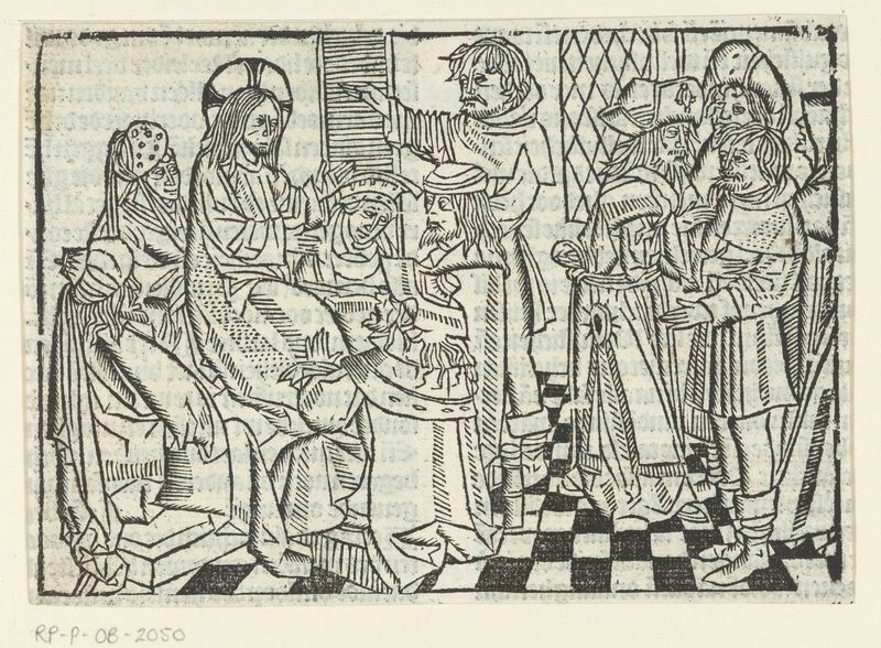 Religious scene depicting a man with a withered hand, paper by Master of Delft